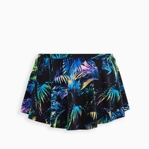 High Rise High-Low Swim Skirt With Brief size 2 black with palms